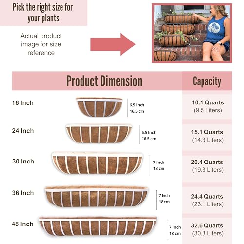 LaLaGreen Window Planter Box (16 Inch, 2 Pack) White Metal Deck Railing Flower Boxes with Coco Liners, Rectangular Wall Planters for Outdoor Plants Horse Troughs Fence Balcony Garden Herb Patio Porch - size: 16 Inch (2 Pack)
