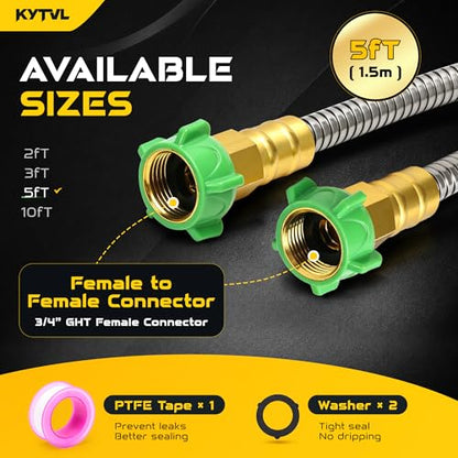 5FT Short Garden Hose Female to Female – Stainless Steel Leader Hose for Hose Reel, Kink-Free Flexible Metal Water Hose, Leakproof Durable Designy for Outdoor Garden, Pet Washing, Car - size: 5 Feet
