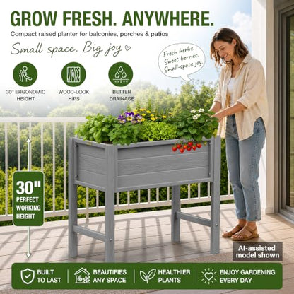 YEFU 34" Small Garden Planter, Wood-Look HIPS Compact Planter Box, Grey - color: Gray, size: 34"×18"×30"