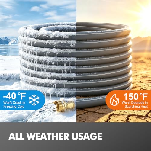 Flexible Rubber Garden Hose 50ft, 5/8" Hybrid Rubber Hose Heavy Duty - color: Gray, size: 50ft 5/8"