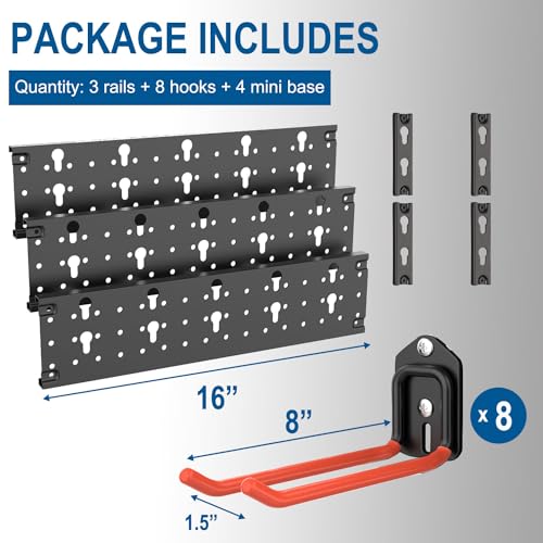 Wallmaster Wall Mount Garage Tool Storage Rack Folding Chair Hangers - size: 8Hooks+3Panels+4MiniBase