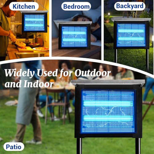 Solar Bug Zapper Outdoor 3000V, Rechargeable Mosquito Zapper with Solar Panel & USB Charging, Waterproof Cordless Electric Fly Trap with Auto Light Sensor for Patio Yard Garden Camping