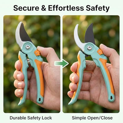 NEXON Pruning Shears 2-Pack, Bypass 8" & 6.25", SK5 Steel Garden Shears - color: Blue