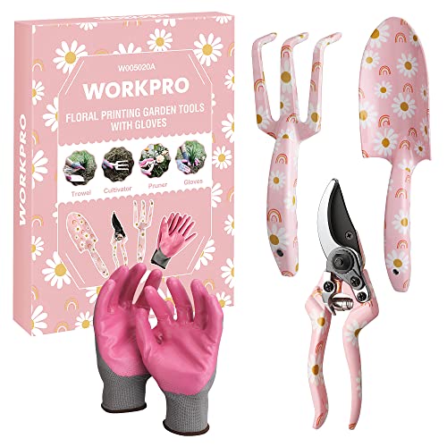 WORKPRO Aluminum Garden Tool Set, 4PCS Heavy Duty Gardening Tools - style: Pink
