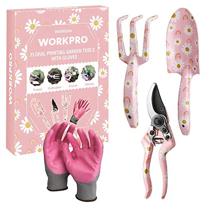 WORKPRO Aluminum Garden Tool Set, 4PCS Heavy Duty Gardening Tools - style: Pink