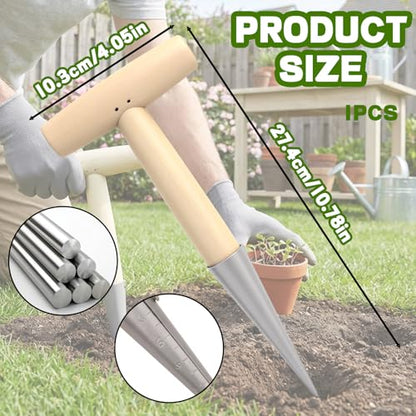 T-Shaped Garden Seed Dibber with Depth Measurements - Stainless Steel Bulb Planter Tool with Wooden Handle for Planting Seeds, Bulbs, Tulips, Daffodils & Flowers, Perfect Gardening Hole Digger