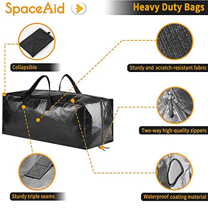 SpaceAid Heavy Duty Moving Bags, Extra Large Storage Totes W/Backpack Straps Strong Handles & Zippers, Alternative to Moving Boxes, Packing & Moving Supplies, Black (6 Pack) - color: Black, size: 6 Pack