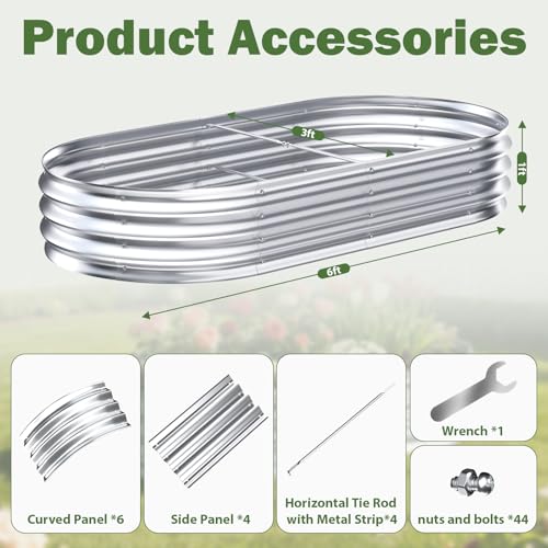 Galvanized Raised Garden Bed Outdoor, 6x3x1ft Metal Heavy Duty Planter Boxes for Gardening, Easy Assemble Large Oval Plant Container Kit for Vegetables, Flowers, Fruits, Silver, 1 Pack - color: 1-silver(1pcs), size: 6X3X1FT