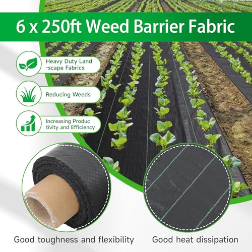 Weed Barrier Fabric Planting Cover - 6 x 250 FT Heavy Duty Landscape Fabric Ground Cover Block for Outdoor Planting - size: 6 x 250 FT