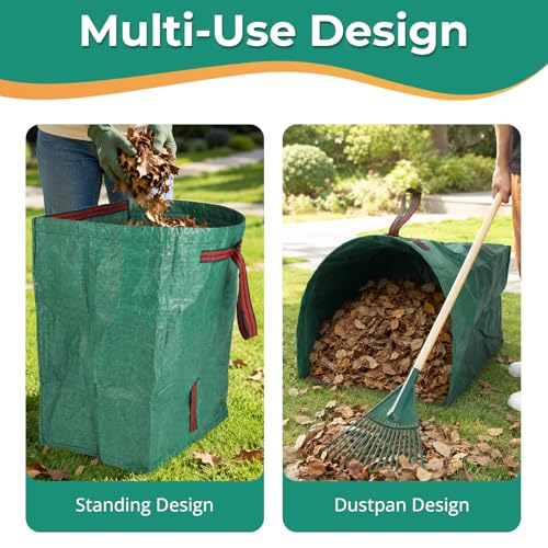 2 Pack 53 Gallon Reusable Yard Waste Bags, Dustpan-Type Leaf Collector Bag, Collapsible Heavy Duty Leaf Bags, Standable Garden Waste Bags for Collecting Leaves, Lawn Grass, Clippings and Branches