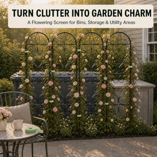 4 Pack Q195 Metal Garden Trellis for Climbing Plants, 66 x 13in - color: black-4pc