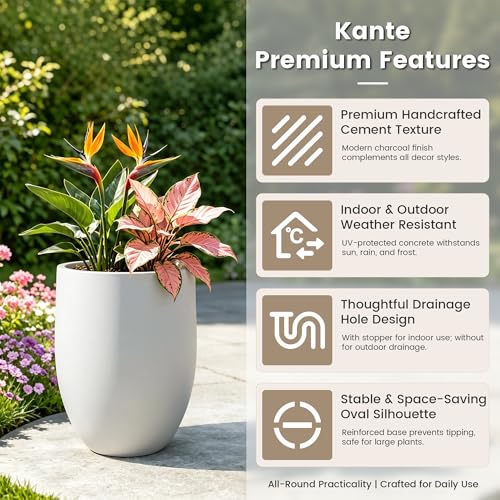 Kante Modern Home Minimalist 21.7" Tall White Concrete Bullet Planter - color: Snow White