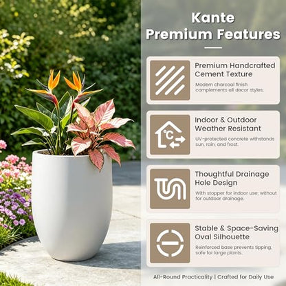Kante Modern Home Minimalist 21.7" Tall White Concrete Bullet Planter - color: Snow White