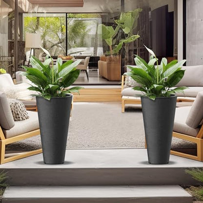 Kante Set of 2 Black Plastic Round Planters 23" Tall Home & Outdoor - color: Black, size: 23" H