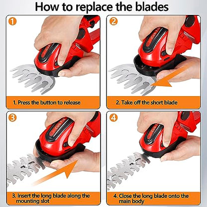 Hedge Trimmer Cordless 2 in 1 Handheld Grass Shears Mini Shrubbery Grass Cutter Electric Brush with Battery and Charger (Mordern)