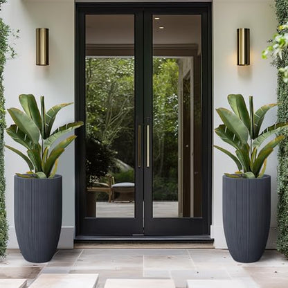 Kante Large Round Tapered Charcoal Concrete Planter 24" Tall, Outdoor - color: Textured Charcoal, size: 24" Tall
