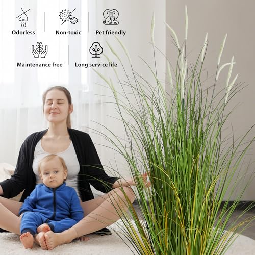 3ft 2-Pack Artificial Cattail Reed Grass, 35in Artificial Fake Onion Plant - size: 3FT