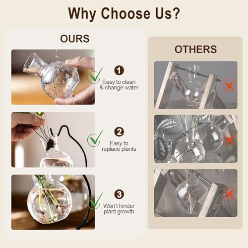 Plant Propagation Station, Plastic Vase with Metal Stand, Clear Plastic Hanging Vase, Hydroponic Planter for Office Home Wedding Tabletop Decoration (8)