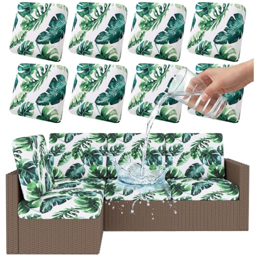 Smiry Waterproof Patio Cushion Covers, Stretch Outdoor Furniture Covers - color: Green, size: 8PCS
