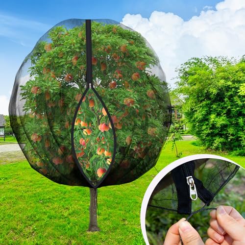 10.8 x 9.8 Ft Black Large Fruit Tree Netting with Zipper and Drawstring, Breathable Mesh Garden Bird Netting Plant Cover, Insect Bird Barrier Net Mesh for Protect Fruits Plants from Squirrel Bugs - size: 10.8 x 9.8 Ft