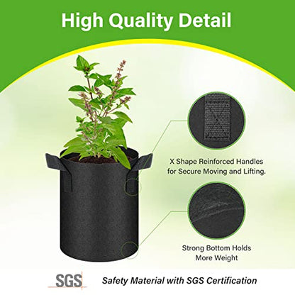 HealSmart 12-Pack 1 Gallon Nonwoven Grow Bags, Aeration Fabric Pots with Handles, Suitable for Garden Fruits, Vegetables and Flowers, Black - color: Black, 12 Pack, size: 1 Gallon