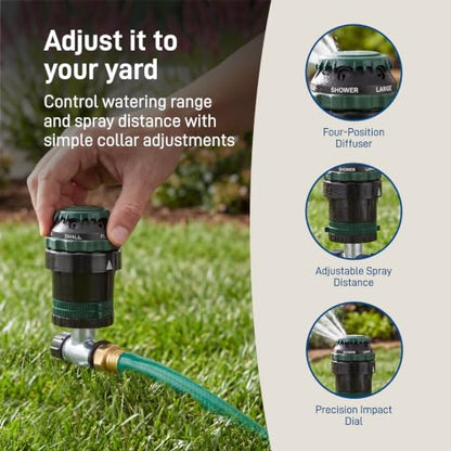 Orbit H2O-Six Gear-Drive Sprinkler on Metal T-Spike - Customizable Lawn Watering Coverage - Multi-Pattern Rotating Head with Adjustable Spray Range - Durable Outdoor Yard Irrigation Sprinkler - 58573