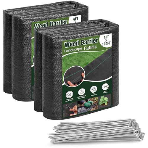 HongWay 4FT x 100FT Weed Barrier Fabric, 3oz Landscape Fabric Heavy Duty - size: 4FT x 100FT
