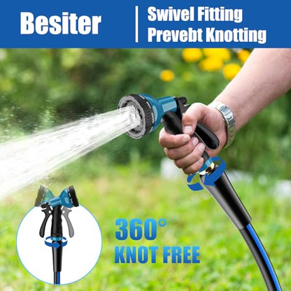 Heavy Duty Garden Hose 100FT, Flexible Water Hose with 10 Function Sprayer - color: Dark Blue, size: 100FT