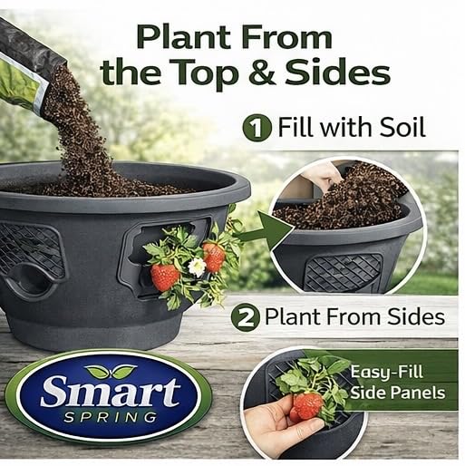 Ultimate Hanging Baskets - Strawberry, Tomato, Flower, and Herb Outdoor Planters - Use Garden Pots for Growing Plants Outside On A Deck, Fence, or Balcony (2) - color: Gray