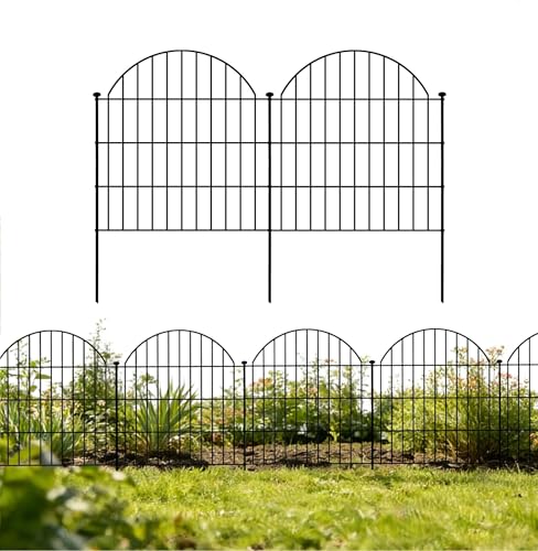 Decorative Garden Fence Panels 24 in(H) x 10 ft(L) Above Ground, Dog Fence Outdoor for Yard No-Dig Pet Barrier, Animal Proof Fence Metal Garden Fencing Animal Barrier, 5 Panels - size: 24x24Inch-5Pack without Lock