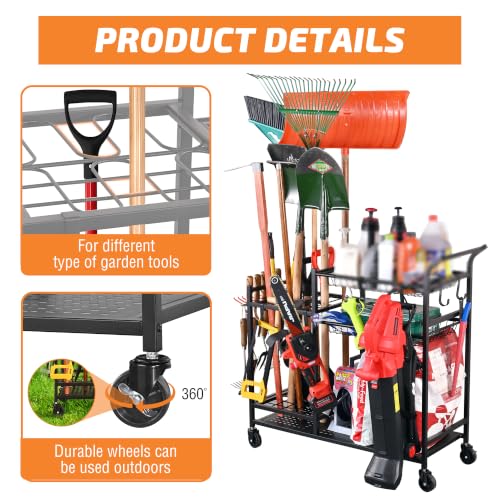 PLKOW Rolling Garden Tool Organizer with Shelves and Hooks, Black - size: Deluxe Rack