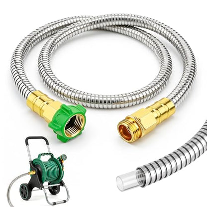 Short Garden Hose with Female to Male Metal Connector 3FT, 304 Stainless Steel Leader Hose for Hose Reel, Flexible & Kink-Free, Lightweight, No Leak Outdoor Water Pipe Extension Adapter - size: 3 FT