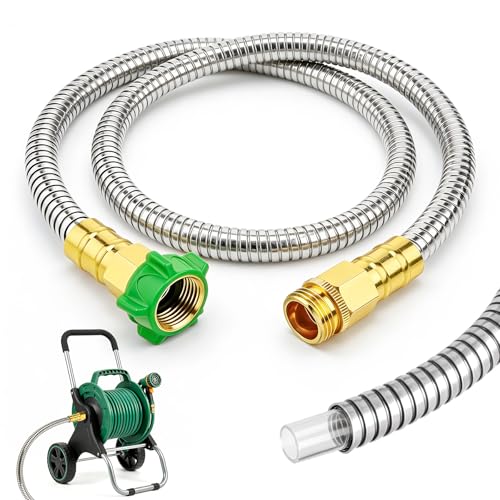 Short Garden Hose with Female to Male Metal Connector 3FT, 304 Stainless Steel Leader Hose for Hose Reel, Flexible & Kink-Free, Lightweight, No Leak Outdoor Water Pipe Extension Adapter - size: 3 FT