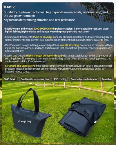 Lawn Tractor Leaf Bag 600D Heavy Duty Material 54.Cu.Ft Standard Leaf Bagger for Riding Lawn Mower,Heavy Duty Leaf Grass Collection Bagger (600D Leaf Bag) - size: 600D LEAF BAG