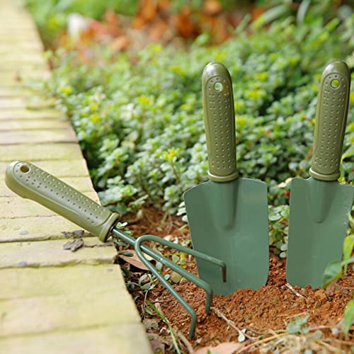 3 in 1 Garden Tool Shovel for Digging Gardening Trowel for Lawn Planting Alloy Spade Plastic Handle Anti Slippery - color: Trowel Rake Set