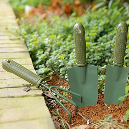 3 in 1 Garden Tool Shovel for Digging Gardening Trowel for Lawn Planting Alloy Spade Plastic Handle Anti Slippery - color: Trowel Rake Set