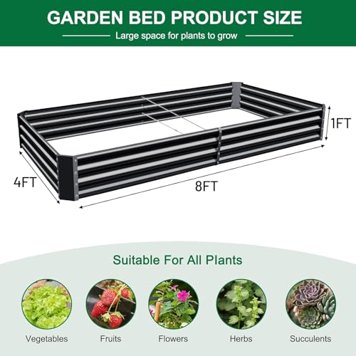 Land Guard 3 Pack 8×4×1ft Galvanized Metal Raised Garden Bed, Metal Planter Kit Box Outdoor for Deep-Rooted Vegetables, Flowers, Green and Herbs, Gray - color: Gray, size: 8×4×1ft