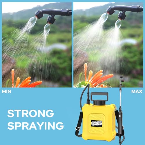 Battery Powered Garden Sprayer 2 Gallon with 2 Pressure Mode, 6 Spray Nozzles, Rechargeable Weed Sprayer Telescopic Wand, Adjustable Strap for Lawn Garden, Blue (Yellow) - color: Yellow