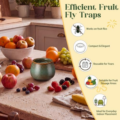 1 Pack Ceramic Fruit Fly Traps Reusable, Reactive Glaze, Patina Green - color: Patina Green, size: Reactive Glaze