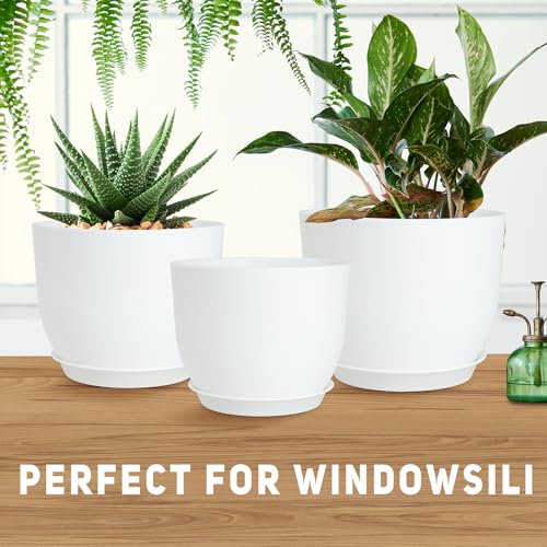 YNNICO Plant Pots 10/9/8/7.5/7 inch with Multi Mesh Drainage Holes - color: White, size: 10/9/8/7.5/7 inch
