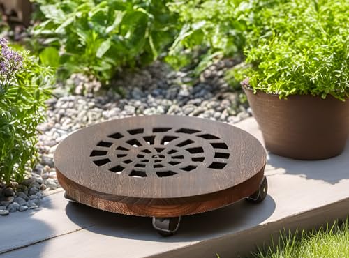 Wood Plant Caddy, Heavy Duty Rolling Planter Dolly With Rotating Casters, Movable Flower Pot Stand, Round Plant Rack With Lockable Wheels,Heavy Objects Hauling (13 Inch) - size: 13 Inch