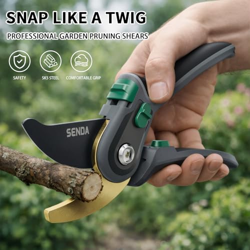 9" Bypass Pruning Shears, SK5 Steel Pruning Shears for Gardening, Garden Clippers with 2-Position Adjustable Jaw for Thick Branches, Landscaping - style: 9'' adjustable pruning shears