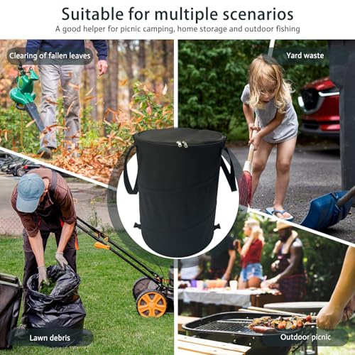 Pop up Camping Trash can with lid,Collapsible 24 Gallons Trash can with Sorting Clips,Garden Garbage Bag with Lid,Lawn and Leaf Bags - Reusable Yard Waste Bags (Black) - color: Black
