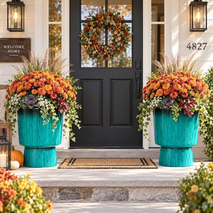 Autodaya 16.8" Faux Ceramic Planters for Outdoor Indoor Plants, Flower pots - color: 16.8"-teal Glazed & Black Rim