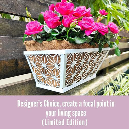 LaLaGreen Window Boxes Planter (2 Pack, 12 Inch) White Metal Rectangular Wall Planters with Coco Liner, Horse Trough Deck Railing for Outdoor Plants Holder, Modern Rail, Balcony, Fence, Porch Patio - size: 12" (30cm) x 2 pack