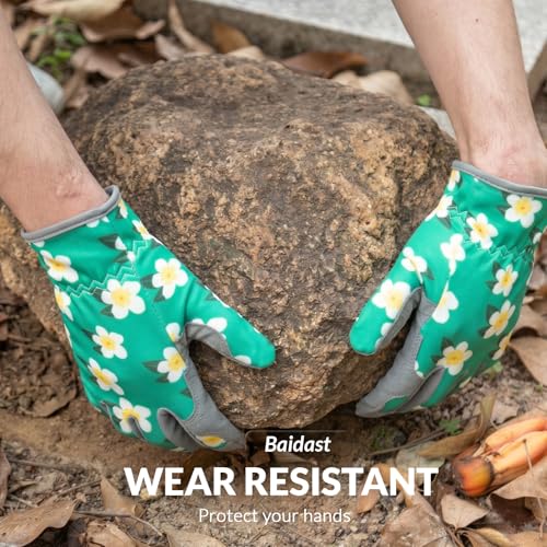 Baidast Gardening Gloves for Women, Breathable Leather Garden Gloves with Grip, Thorn Proof Work Gloves - color: Women(medium)-green+yellow