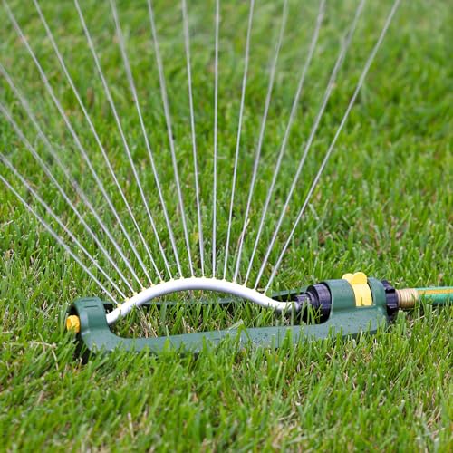 Melnor 65147AMZ Turbo Oscillating Lawn Sprinkler, 3,200 Sq. Ft. Coverage, 16 Precision Nozzles, Adjustable Range Control, QuickConnect Bundle, Green, Yellow - style: 3,200 sq. ft.