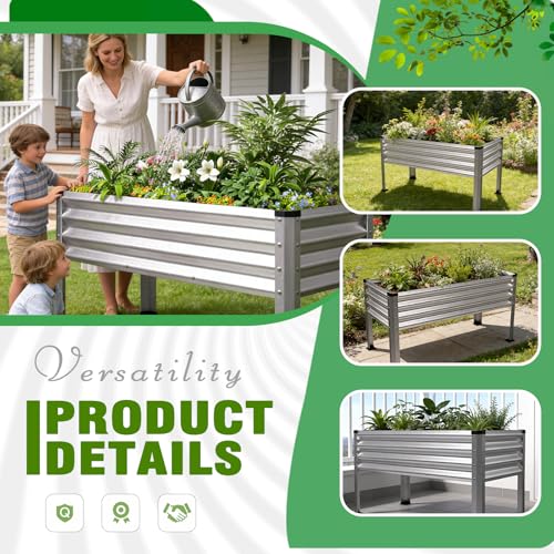 Large Galvanized Raised Garden Bed Outdoor with Legs, Load Capacity 1200LB, 48x26x30in Raised Garden Bed, for Backyard/Patio/Balcony/Gardening/Vegetables Flowers, Sliver - color: Sliver
