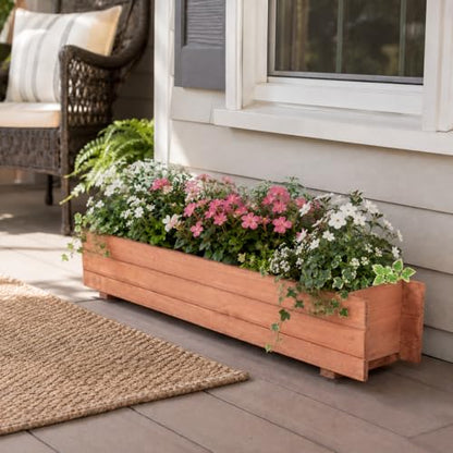 GIANTEX Raised Garden Bed, 36" x 7" x 6.5" Wooden Elevated Planter Box for Flower Vegetable Herb Garden, Window Mounted Plant Box for Planting Garden Backyard Patio