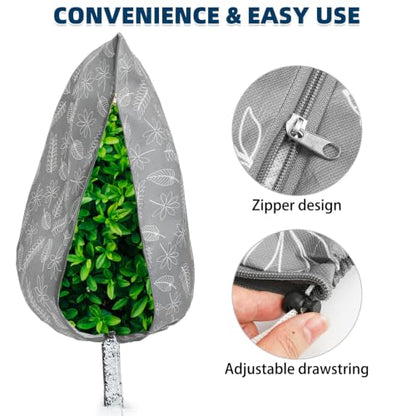 Homimp Plant Covers Freeze Protection, 4 PCS Frost Covers with Zipper Drawstring (23.6" x 31.5") Plant Protection Cover Bags for Outdoor Winter Frost Cold Weather Shrubs Trees Jacket Covers,Grey Print - size: 23.6"W x 31.5"H